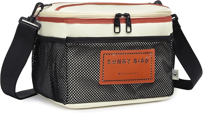 SUNNY BIRD Insulated Lunch Bag with Foldable and Leakproof Design, Thermally Insulated, Shoulder Strap for Women, Men and Teen (White 002)