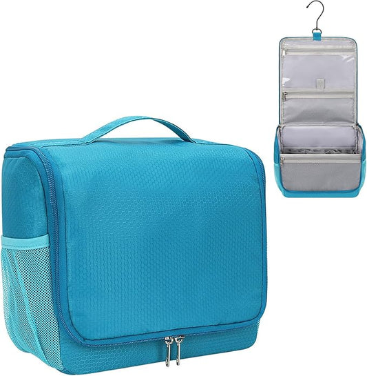 Relavel Toiletry Bag for Men, Hanging Travel Makeup Bag for Women, Waterproof Large Cosmetic Organizer Multiple Compartments for Accessories, Full Sized Toiletries, Dopp Kit Shaving Bag (Blue, Medium)