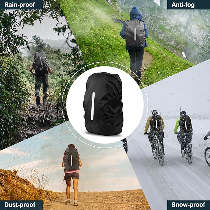 LAMA 2pcs Waterproof Rain Cover for Backpack, Reflective Rainproof Protector for Anti-dust and Anti-Theft L 45L-55L Black
