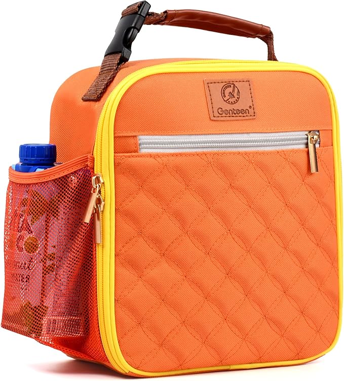Lunch Box Reusable Lunch Bag for Men Women Kids Adults,Insulated Lunch Bag Waterproof Lunch Box Cooler,Small LunchBox With Side Pockets for Work Office School Travel Picnic-Orange