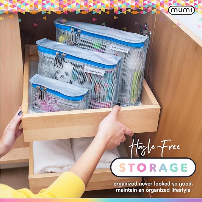 MUMI Travel Toiletry Bag Set of 3 – Clear TSA Approved Toiletry Bags for Women – Reusable Water-Resistant Makeup Organizer Pouches for Skincare, Cosmetics, Travel Accessories, Airport Packing - Purple