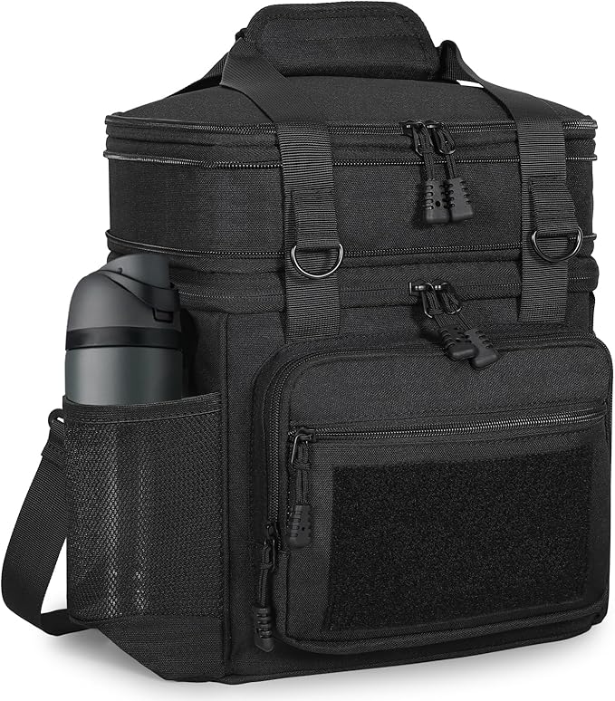 GLENKEY Double Deck Insulated Lunch Box, Expandable XLarge Lunch Bag Leakproof Cooler Bag Lunch Pail for Men Women Adults Work Shifts Travel Daytrip,22L,Black