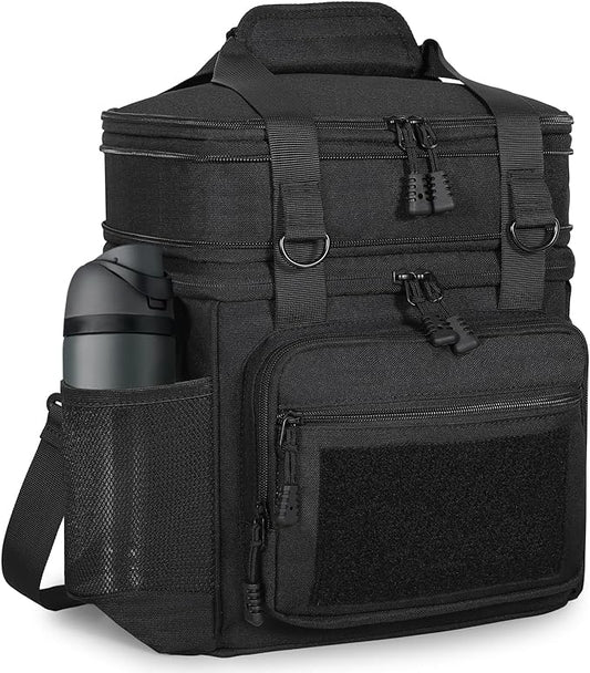 GLENKEY Double Deck Insulated Lunch Box, Expandable Large Lunch Bag Leakproof Cooler Bag Lunch Pail for Men Women Adults Work Shifts Travel Daytrip, Black