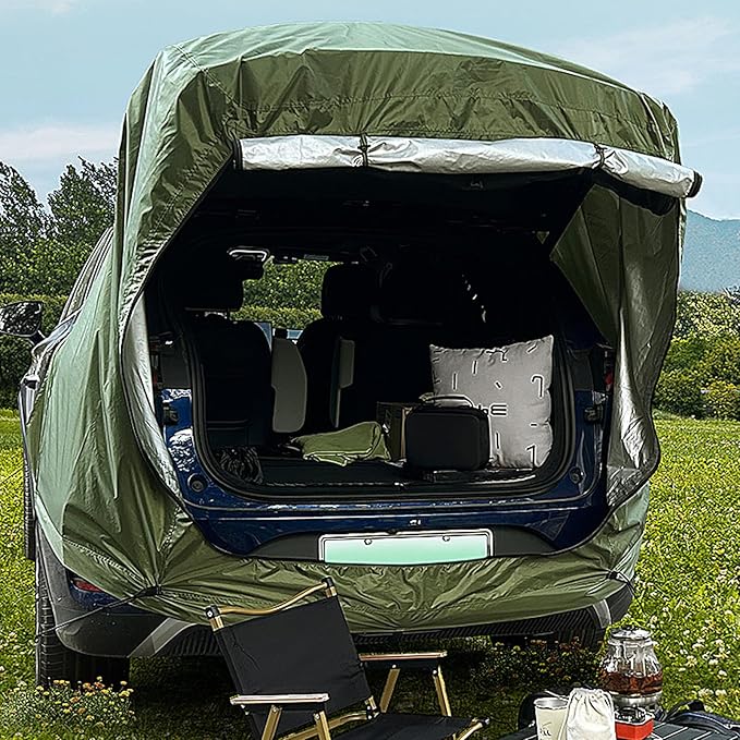 SUV Tents for Camping, 210D Heavy Duty Waterproof Tailgate Tent with Shade SUV Awning & Screen Net, Universal Car Tents for Full Size Camping SUV (Green)