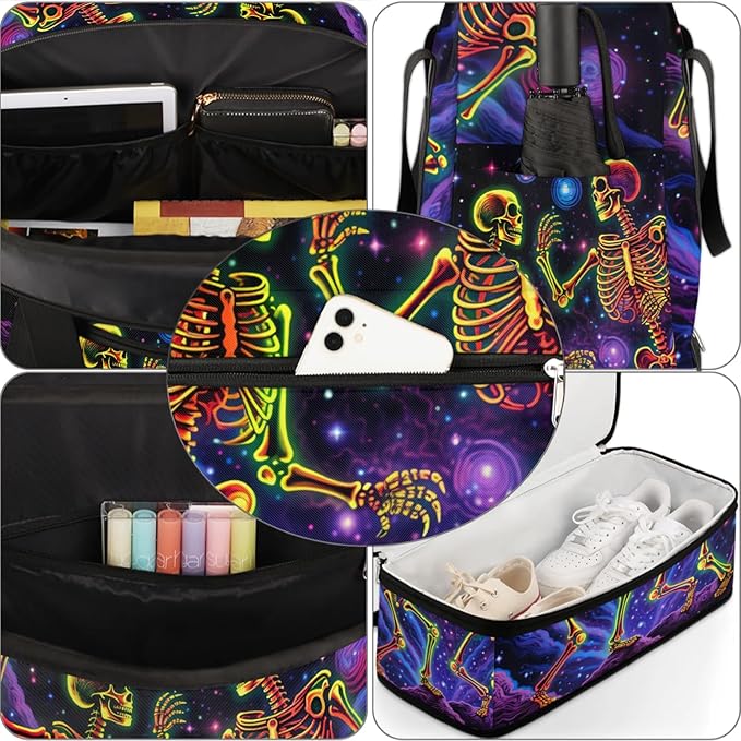 cfpolar Woman Travel Duffel Bag Cosmic Galaxy Skull Foldable Tote Carry On Luggage Sports Gym Bag With Shoe Compartment Overnight Weekend Yoga Workout Bag Training Handbag
