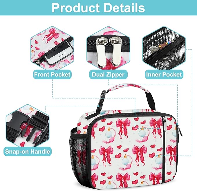 esouler Lunch Box Kids Insulated Lunch Bag for Boys & Girls Durable Children Lunchbox for School with Water Bottle Holder-Bowknot