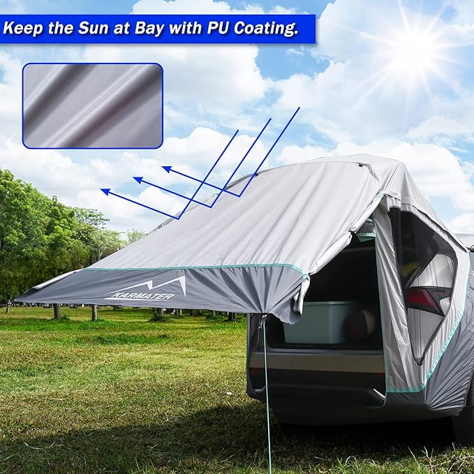 SUV Tailgate Tent with Three Sides Awning Shade & Transmittance Mosquito Net, Hatchback Camping Sunproof Car Tent, Universal SUV Windproof Car Camping Gear Tent Outdoor Travel.