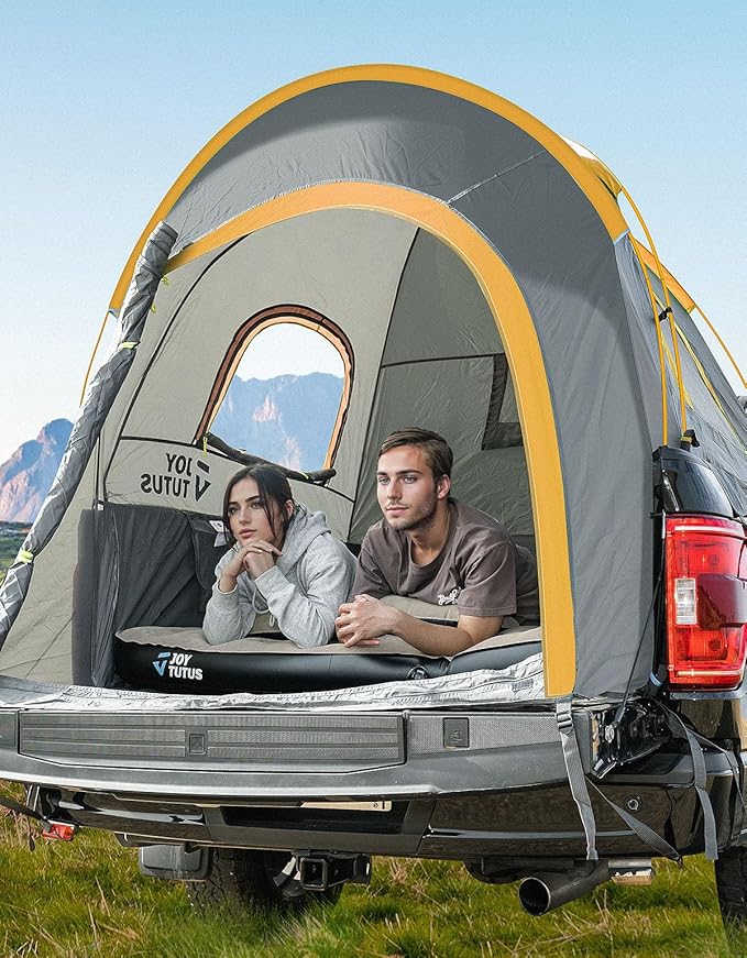 JOYTUTUS Pickup Truck Tent 5ft 2.0, Waterproof PU2000mm Double Layer for 2 Person, Portable Truck Bed Tent with Rainfly - Orange, Aluminum Pole