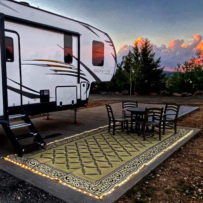 Stylish Camping L118187WL 8-feet by 18-feet LED Illuminated Patio Mat - Outdoor Patio Brown/Beige RV Camping Mat