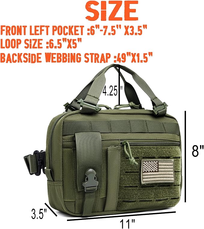 Tactical Molle Admin Pouch of Laser Cut Design,Medical EMT Organizer with Phone Pouch,EDC EMT Pack IFAK Tool Holder with US Patch (Large Green Include Accessories)