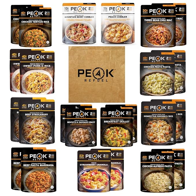 Peak Refuel Ultimate Variety 24-Pack | 100% Real Meat | Premium Freeze-Dried Meals for Backpacking, Camping & Survival | 24 Servings | MRE Emergency Food