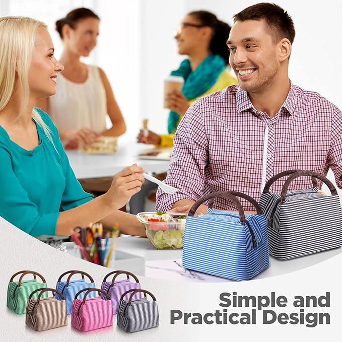 Nuogo 12 Pieces Insulated Lunch Bag Reusable Box Thermal Lunch Leakproof Tote Bag for Women Men Office School Work Picnic Beach Fishing