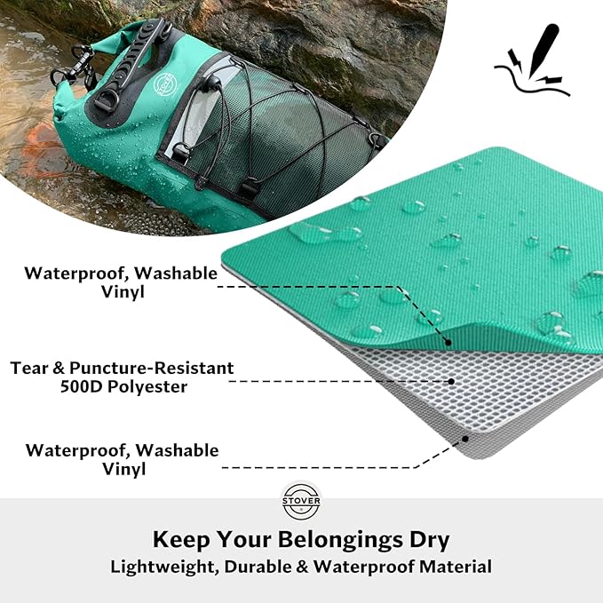 STOVER 5/10/25/30/40/55L Waterproof Dry Backpack & Phone Case- Medium Floating Dry Bag for Kayaking, Travel, Hiking, Fishing, Camping, Motorcycles & Beach, Heavy-Duty Roll Top Men/Women (Teal)