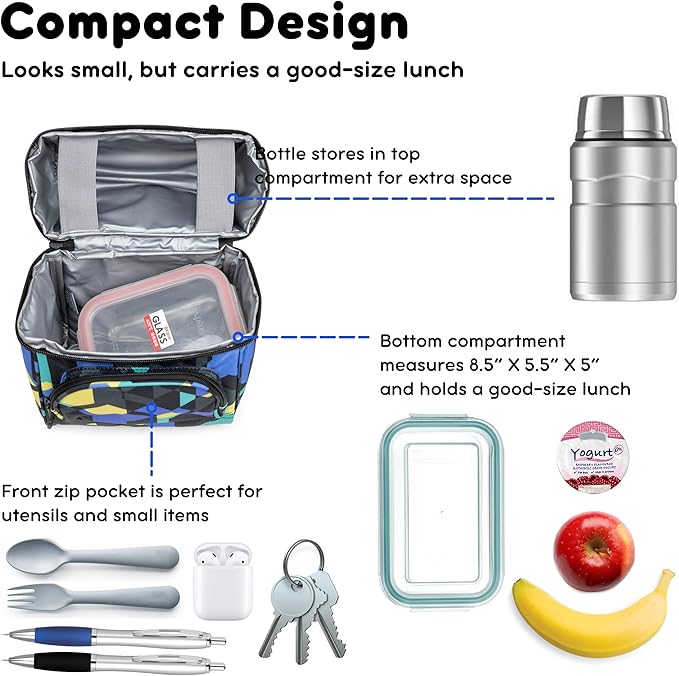 J World Corey Kids Lunch Bag. Insulated Lunch-Box for Boys Girls, Cubes