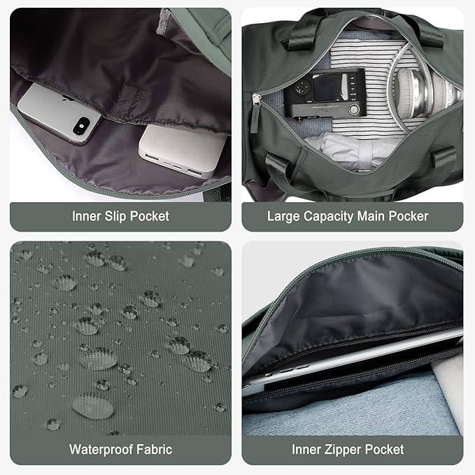 Gym Bag for Women & Men with Wet & Shoe Compartment, Small Duffle Bag for Travel, Sport, Gym, Workout, Overnight, Weekender, Carry-on - Dark Green