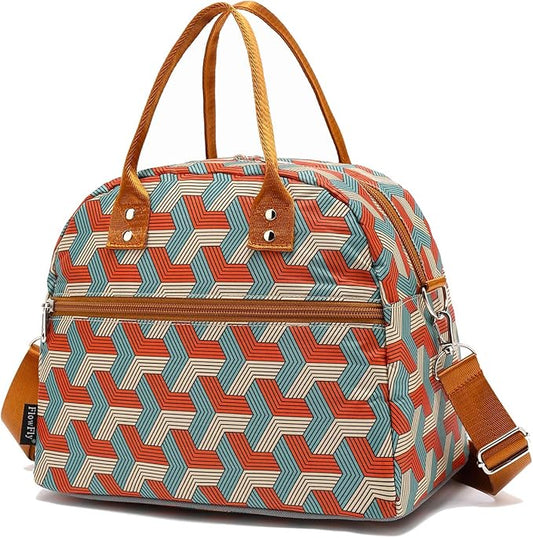 FlowFly Insulated Lunch Bag With Shoulder Strap for Women, Men, and Kids, Large and Reusable, Handle, Freezable Work and School Travel Tote and Meal Prep Organizer,Stereoscopic Red