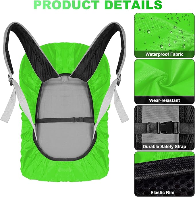 LAMA 2pcs Waterproof Rain Cover for Backpack, Reflective Rainproof Protector for Anti-dust and Anti-Theft L 45L-55L Black Green