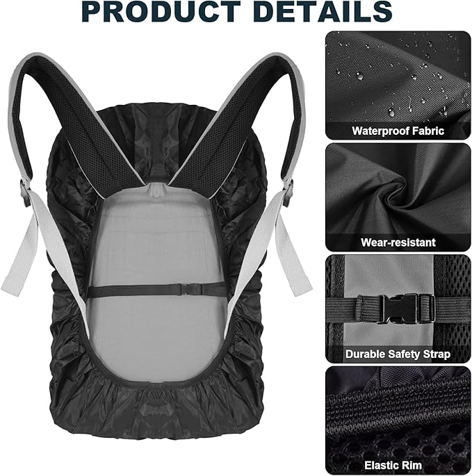 LAMA 2pcs Waterproof Rain Cover for Backpack, Reflective Rainproof Protector for Anti-dust and Anti-Theft L 45L-55L Black