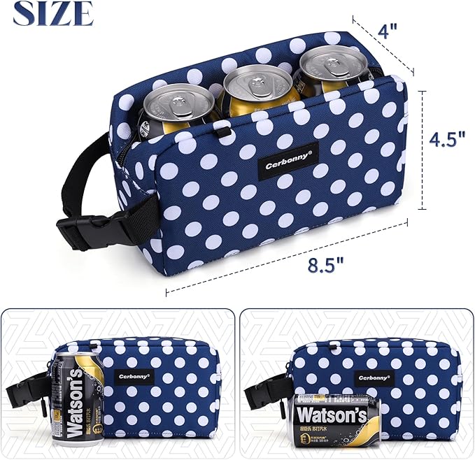 Cerbonny Small Cooler Bag Freezable Lunch Bag for Work School Travel,Small Lunch Bag,Small Insulated Bag For Adults/Kids,Freezer Lunch Bags,Mini Lunch Bag Fit For Yogurt（Blue with white dots）