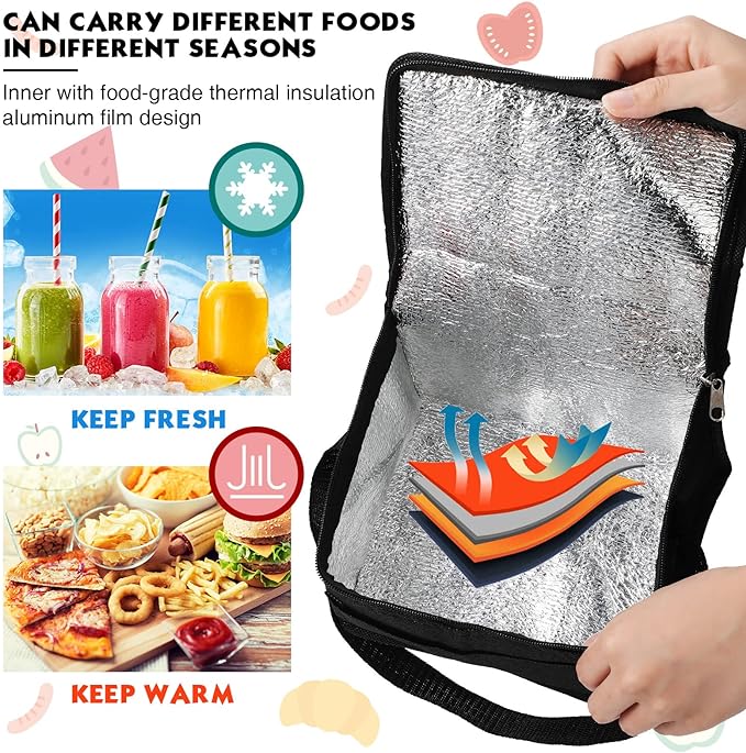 Nuogo 15 Pack Insulated Lunch Bags Bulk, Reusable Cooler Boxes, Leakproof Lunch Boxes Set, Waterproof Thermal Coolers, Insulated Beverage Bag for Women Men Work School Picnic Beach(Black)