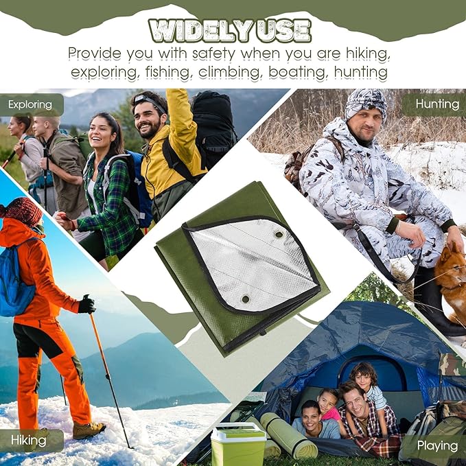Kingdder 2 Pcs Heavy Duty Emergency Blanket for Survival Thermal Tarp Insulated Tent Camping Tarp Infrared Blocked Blankets for Rescue Camping Hiking (Green)