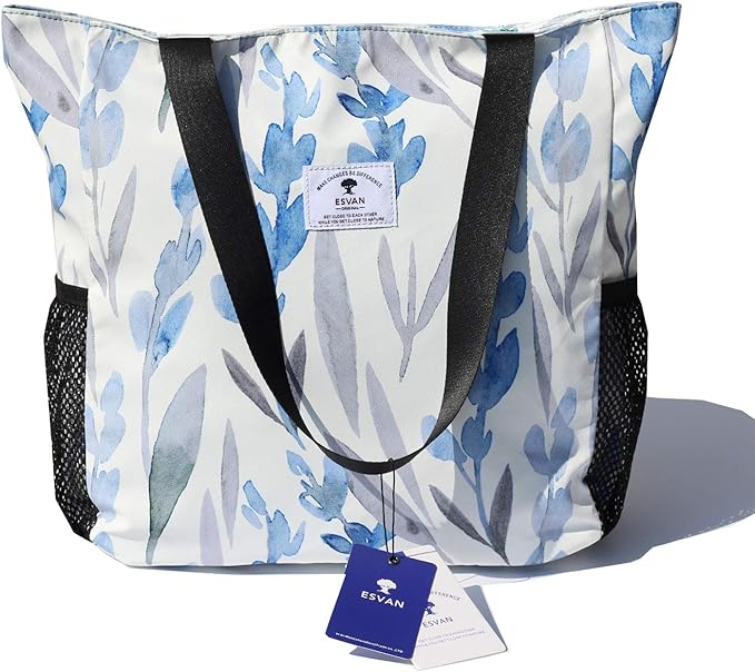 ESVAN Original Floral Water Resistant Large Tote Bag Shoulder Bag for Gym Beach Travel Daily Bags Upgraded
