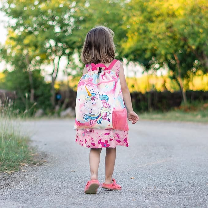 WAWSAM Gym Drawstring Backpack String Bag - 15” x 17” Sports Gym Bag for Kids Waterproof Swimming Beach Shopping Yoga Bag