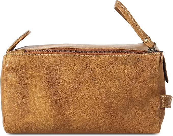 KomalC Premium Buffalo Leather Unisex Toiletry Bag Travel Dopp Kit