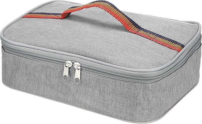 PATIKIL 11"x8"x3" Insulated Lunch Bags, Portable Food Containers Bag Flat Bento Bags Reusable Thermal Lunch Pail for Men and Women, Grey