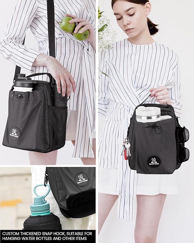 Sports Rabbit Insulated Lunch Bag for Men & Women – Compatible with 40/30OZ Stanley Cups – Leakproof Cooler Tote, Wax-Coated Oxford Fabric, Adjustable Strap – Perfect for Work, Travel, Picnics (Black)