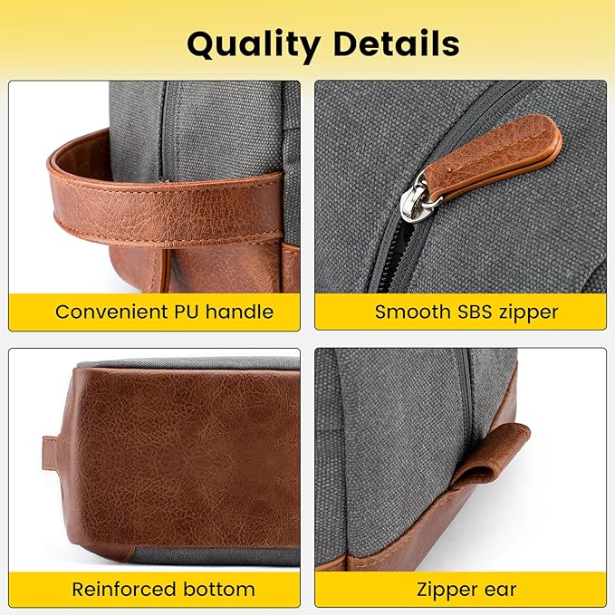 Vorspack Toiletry Bag Hanging Dopp Kit for Men Water Resistant Canvas Shaving Bag with Large Capacity for Travel - Light Grey