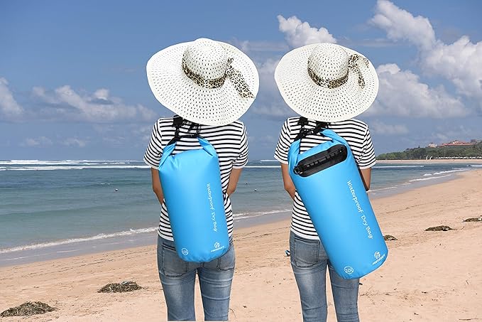 Waterproof Dry Bags Set of 3 Dry Bag with 2 Zip Lock Seals & Detachable Shoulder Strap, Waist Pouch & Phone Case - Can Be Submerged Into Water (Sky Blue, 20L)