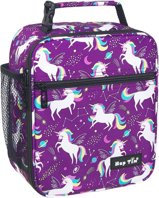 Hap Tim Kids Lunch Box for Girls Boys, Reusable Lunch Bag for Kids, Spacious Lunchbox, Insulated Lunchbag, Purple Unicorn(18654-PP)