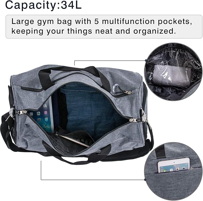 Kuston Sports Small Gym Bag for Men and Women Travel Duffel Bag Workout Bag with Shoes Compartment&Wet Pocket