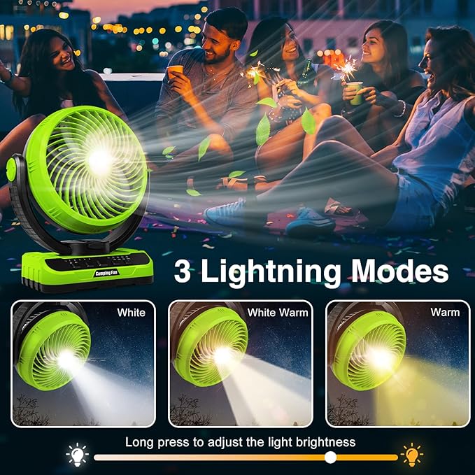 Camping Fan 40000mAh Rechargeable tent fans for camping hanging High Velocity Floor Fan Auto Oscillation Remote Control Timer Cordless Outdoor Fan for Car Travel RV Camp Hurricane Emergency