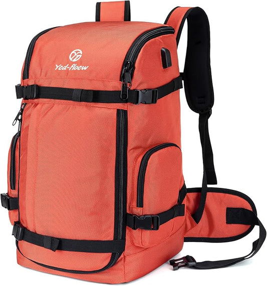 Ski Boot Bag Backpack, 50L Large Capacity Water-Resistant Padded Ski Travel Bag & Snowboard Boot Bag for Ski Boots, Helmet, Goggles, Clothes, Gloves, Snowboard Gear (Orange)