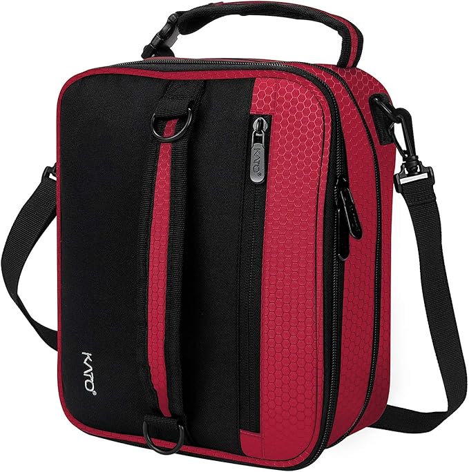 Expandable Insulated Lunch Bag, Leakproof Flat Lunch Cooler Tote with Shoulder Strap for Men and Women, Suitable for Work & Office, Red
