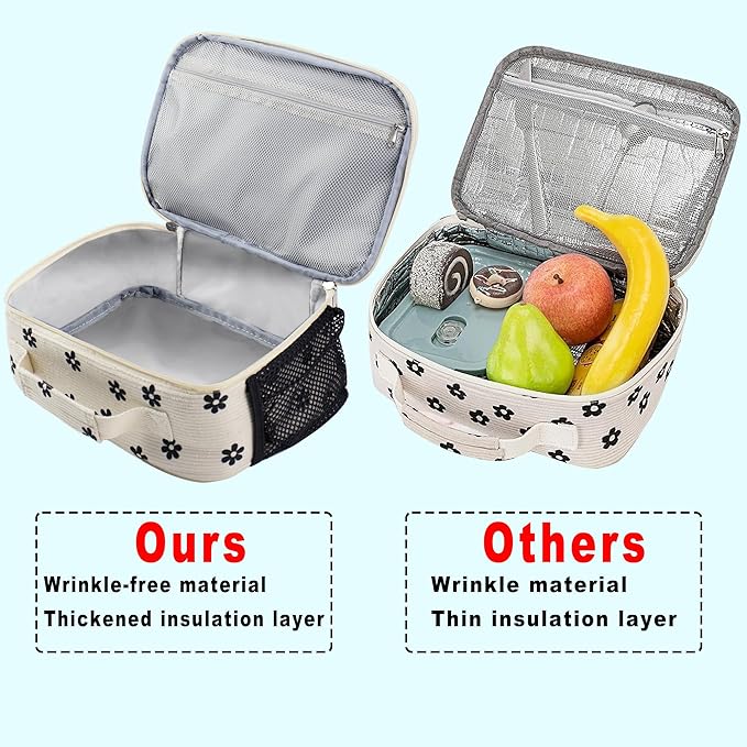 RLGPBON Lunch Bag for Women Cute Corduroy Strawberry Lunch Tote Bags Reusable Lunch Tote Handbags Leakproof Thermal Cooler Lunch Case Large Capacity Lunch Box for Girls School Travel Picnic