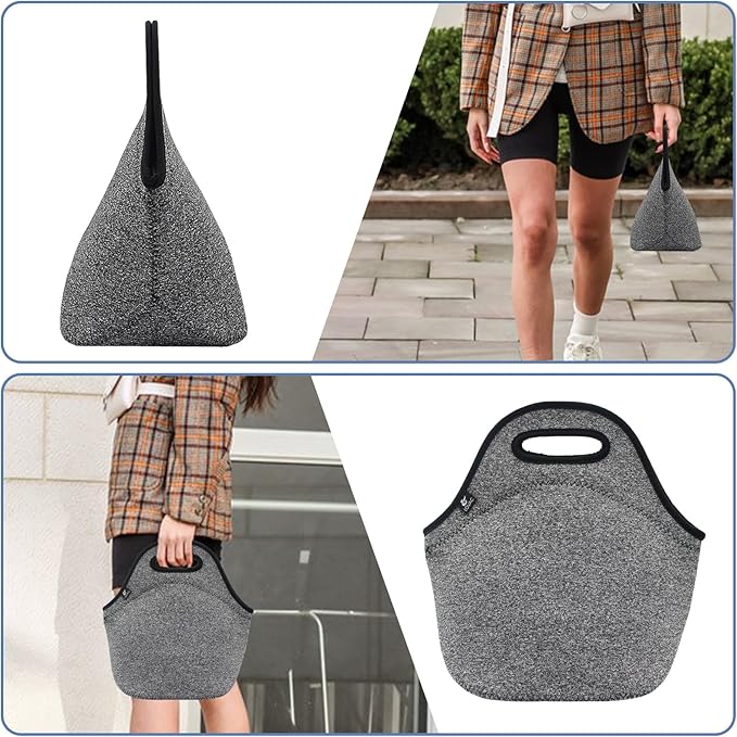 LOVAC Insulated Neoprene Lunch Bag for Men,Reusable Lunch Tote,Durable and Waterproof Lunch Bags,Soft and Lightweight (Black-Grey)
