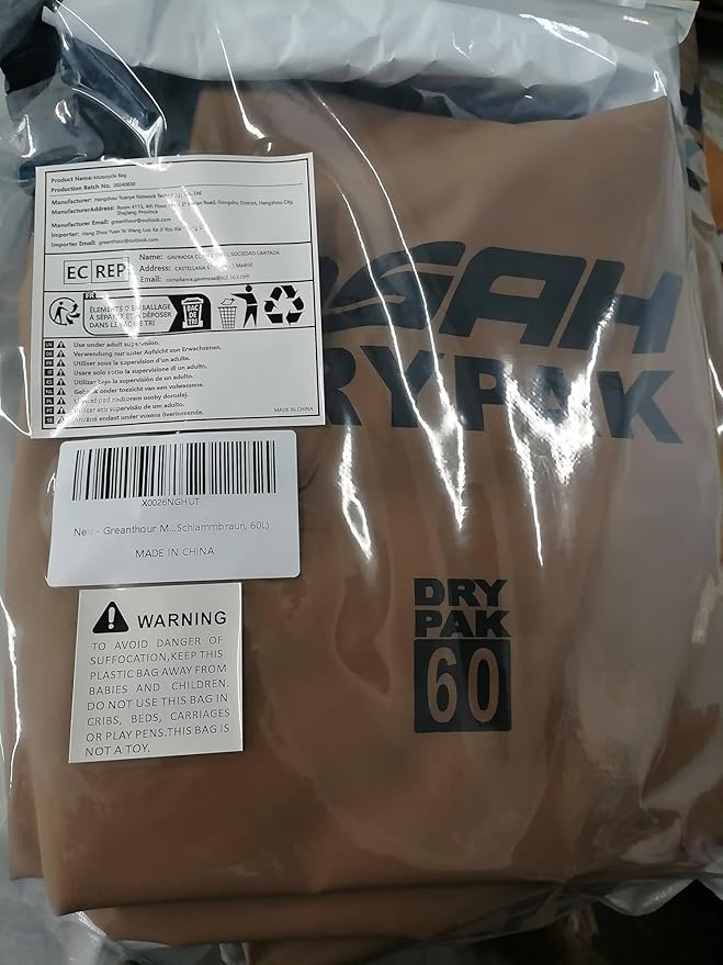 Motorcycle Dry Bag - Waterproof Motorcycle Duffle & Luggage Tail Bag Saddle Bags with Roll Top Closure, Large Storage Space，for Motorcycle Back Seat(MudBrown, 60L)