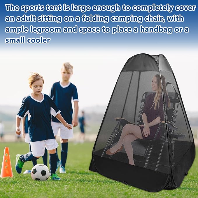 1-Person Camping Chair Pop up Tent, 47"x47"x59" See Through Single Mesh Tent Bugs Barrier Mosquito Net 2 Zipper Doors Outdoor Sports Pod Shelter with Bag for Fishing, Not Included Chair