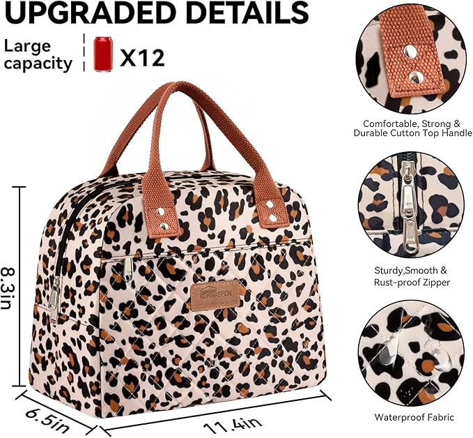HOMESPON Insulated Lunch Bag for Women Men Adults Lunch Tote with Front Pocket Lunch Box Container Cooler Bag for Work Picnic (Leopard Print)