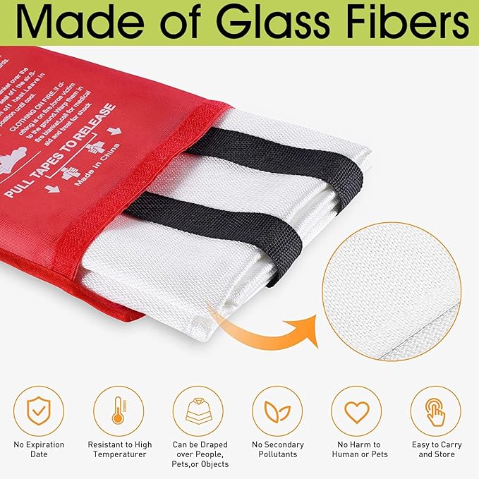 KITOSUN Fire Blanket for Kitchen Home Emergency - Fiberglass Blankets Fire Survival Suspension Flames Retardant Extinguisher Great for Stove Car Garage Office Camping Caravan BBQ Safety (1-Pack)