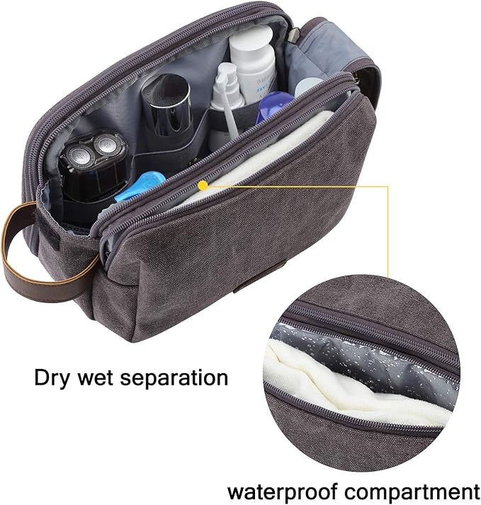BAGSMART Toiletry Bag for Men, Canvas Travel Toiletry Organizer Dopp Kit Water-resistant Shaving Bag for Toiletries Accessories,Grey-Medium