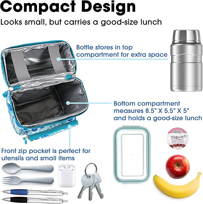 J World Corey Kids Lunch Bag. Insulated Lunch-Box for Girls, Women, Blue Vine