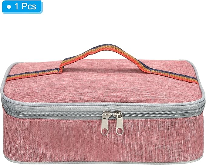 PATIKIL 11"x8"x3" Insulated Lunch Bags, Portable Food Containers Bag Flat Bento Bags Reusable Thermal Lunch Pail for Men and Women, Pink