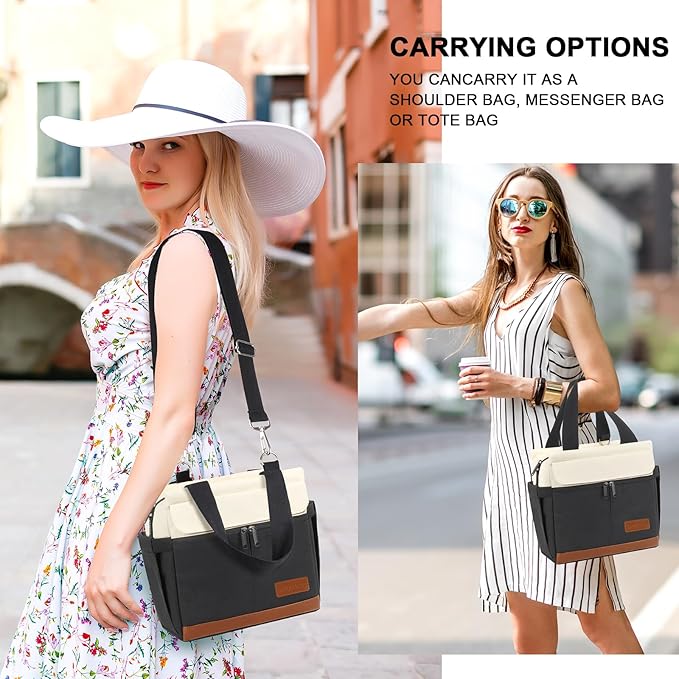 Joymee Lunch Box for Men Insulated Lunch Bag Women with Shoulder Strap Reusable Leakproof Large Spacious Lunch Cooler Tote for Women Adult with Bottle Holder and Side Pockets for Work - Black