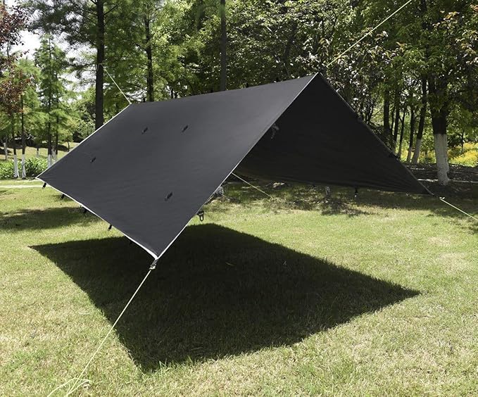 Gold Armour Rainfly Tarp Hammock, Premium 14.7ft/12ft/10ft/8ft Rain Fly Cover, Waterproof Ultralight Camping Shelter Canopy, Survival Equipment Gear Camping Tent Accessories (Black 14.7ft x 12ft)
