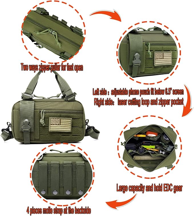 Molle Admin Pouch with Laser Cutting Loop,Car EDC EMT Molle Pouches, Large Capacity Tactical Pouch, EDC Pouch Organizer Include US Flag