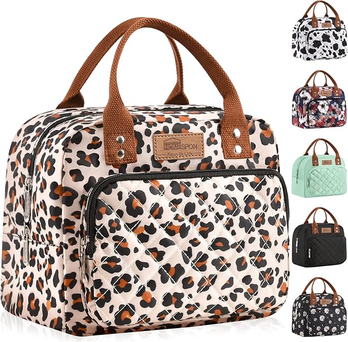Buringer HOMESPON Lunch Bag for Woman Man Adults with Front Pocket Insulated Lunch Tote Lunch Box Container for Work Picnic or Travel（Leopard）